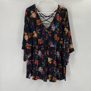 Torrid Open Back Floral Blouse Black Size 4X